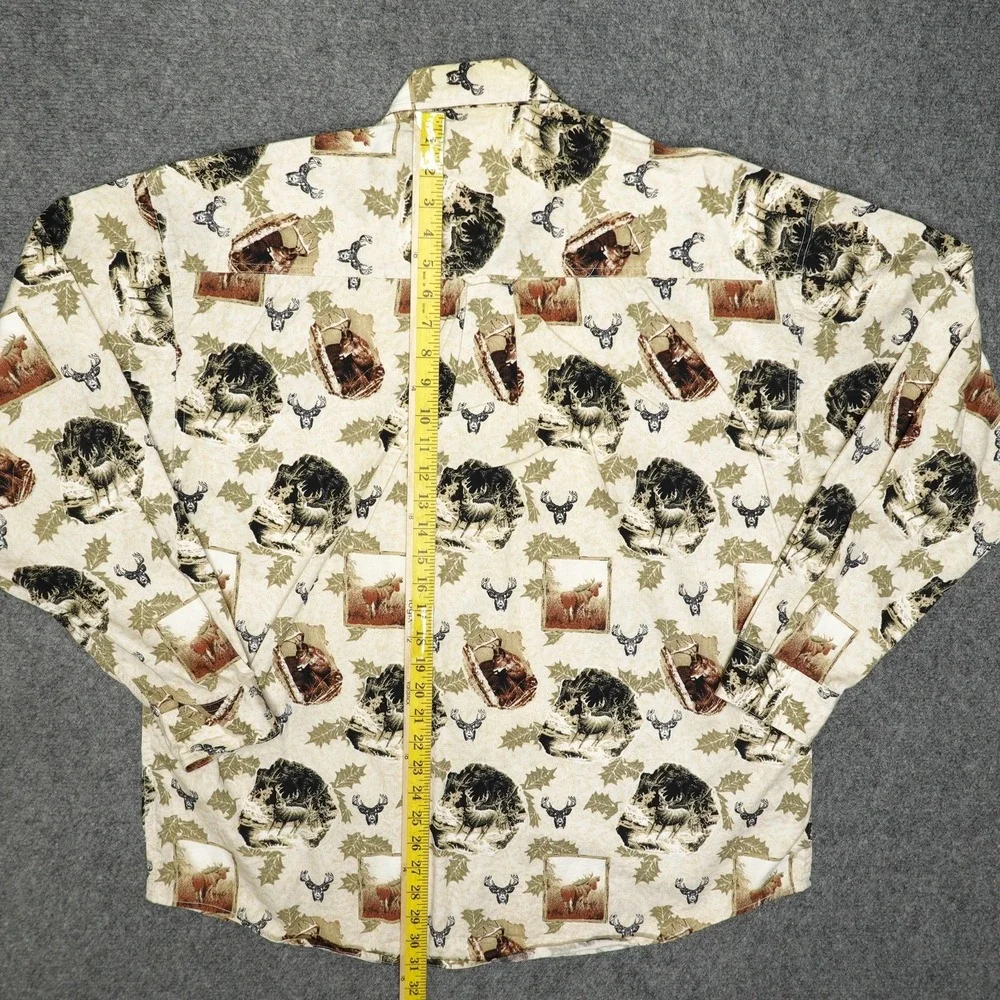 North River Shirt Mens XL Beige Nature Print Outdoors Wildlife Moose Deer Leaves
